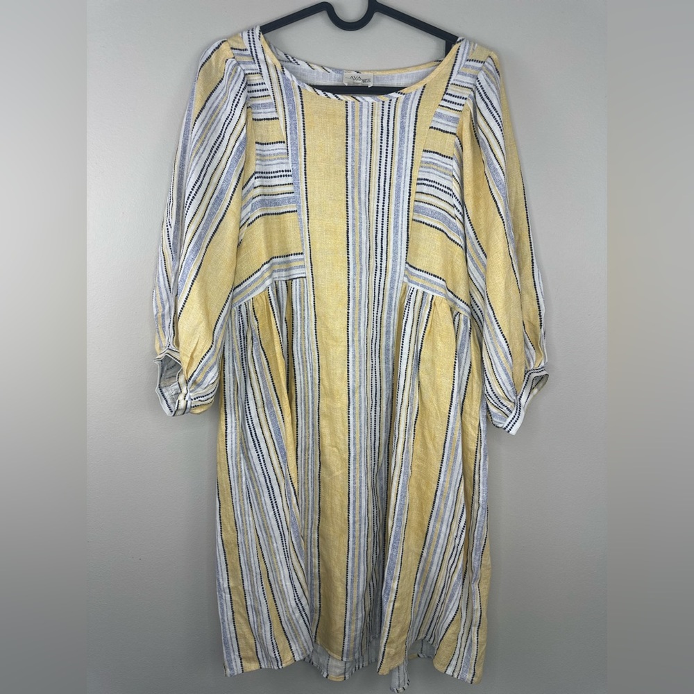 Ava James Linen Rayon Blend 3/4 Sleeve Dress  Stripes Size XS